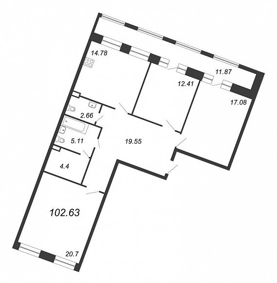 Ariosto, III кв. 2021, 3 комнаты, 102.63 м2