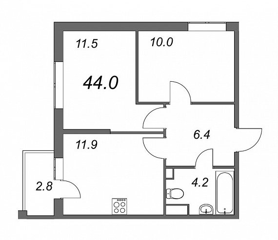Inkeri, III кв. 2022, 2 комнаты, 44.00 м2