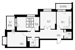 Жемчужный Каскад, IV кв. 2020, 3 комнаты, 83.70 м2