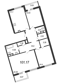 Ariosto, III кв. 2021, 3 комнаты, 101.17 м2