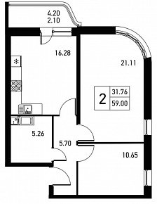 Дом на Львовской, II кв. 2021, 2 комнаты, 61.10 м2