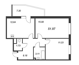 Новоорловский, III кв. 2022, 2 комнаты, 51.97 м2