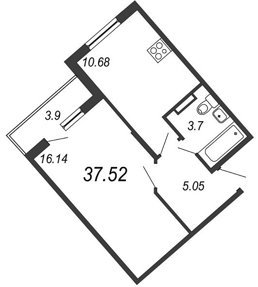 Новое Сертолово, IV кв. 2021, 1 комната, 37.52 м2