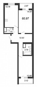 Приморский квартал, III кв. 2022, 2 комнаты, 60.97 м2