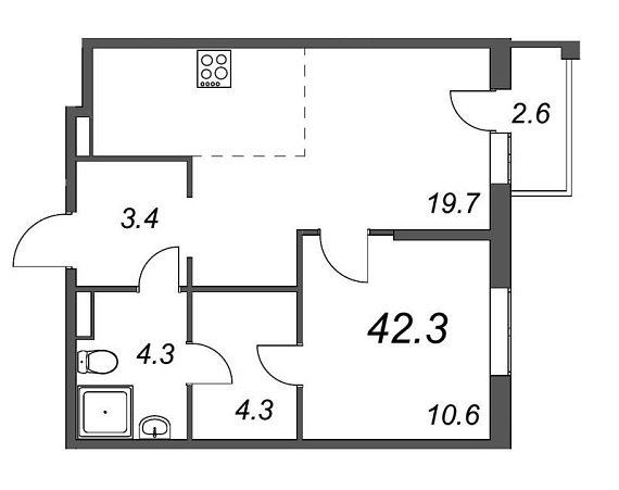 Inkeri, III кв. 2022, 1 комната, 42.30 м2