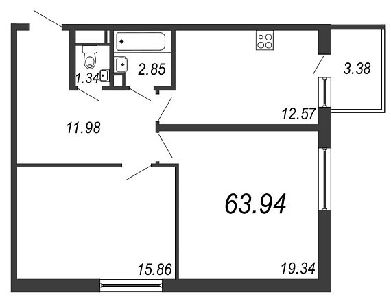 Inkeri, III кв. 2021, 2 комнаты, 63.94 м2