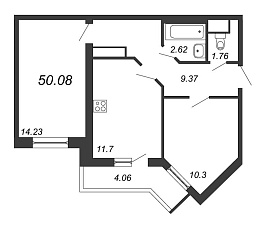Приморский квартал, III кв. 2022, 2 комнаты, 50.08 м2
