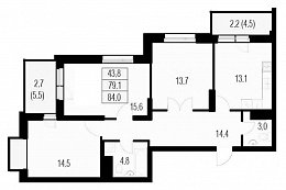 Жемчужный Каскад, IV кв. 2020, 3 комнаты, 84.00 м2