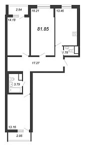 Приморский квартал, III кв. 2022, 3 комнаты, 81.85 м2