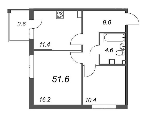 Inkeri, III кв. 2022, 2 комнаты, 51.60 м2