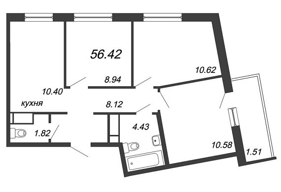 ID Murino, IV кв. 2021, 3 комнаты, 56.42 м2