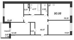 Ariosto, IV кв. 2020, 3 комнаты, 90.06 м2