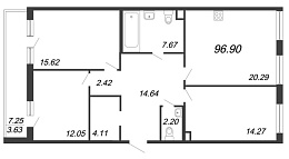 Ariosto, III кв. 2021, 3 комнаты, 96.90 м2