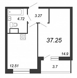 Охта Хаус, I кв. 2021, 1 комната, 37.25 м2