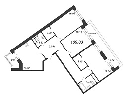 Ariosto, III кв. 2021, 3 комнаты, 109.83 м2