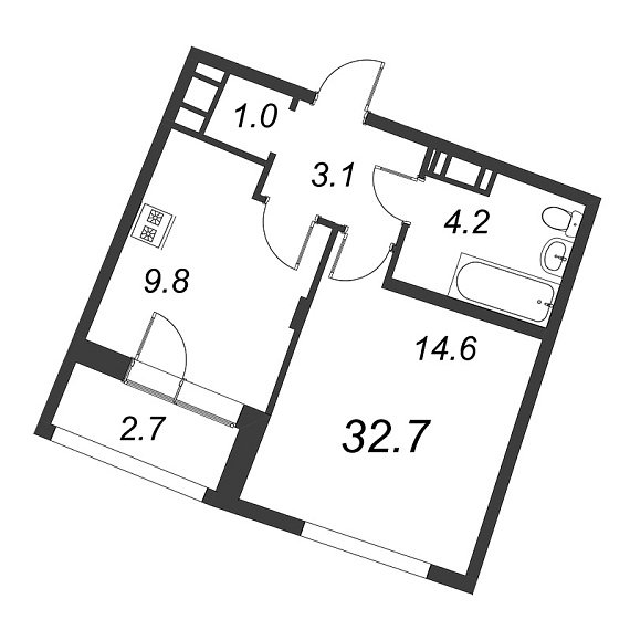 Ultra City, II кв. 2022, 1 комната, 32.70 м2