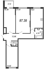 Inkeri, III кв. 2021, 3 комнаты, 87.38 м2