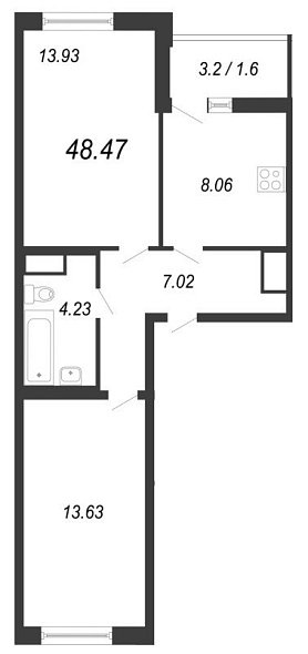 Северный вальс, III кв. 2022, 2 комнаты, 48.47 м2