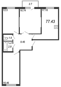 Новое Сертолово, IV кв. 2021, 3 комнаты, 77.43 м2