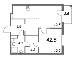Inkeri, III кв. 2022, 1 комната, 42.50 м2