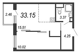 Inkeri, III кв. 2021, 1 комната, 33.15 м2