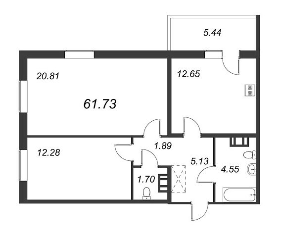IQ Гатчина, IV кв. 2022, 2 комнаты, 61.73 м2