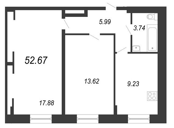 Чистый ручей, IV кв. 2021, 2 комнаты, 52.67 м2
