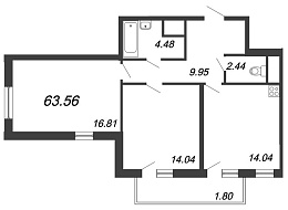 Ювента, II кв. 2021, 2 комнаты, 63.56 м2