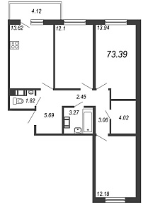 IQ Гатчина, IV кв. 2020, 3 комнаты, 73.39 м2