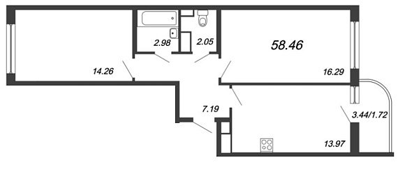 Энфилд, IV кв. 2020, 2 комнаты, 58.46 м2
