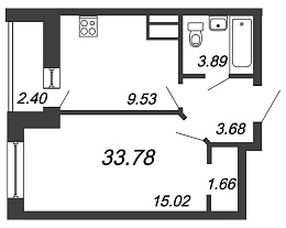 Приневский, IV кв. 2021, 1 комната, 33.78 м2