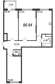 Inkeri, III кв. 2021, 3 комнаты, 86.84 м2