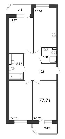 Энфилд, IV кв. 2020, 3 комнаты, 77.71 м2