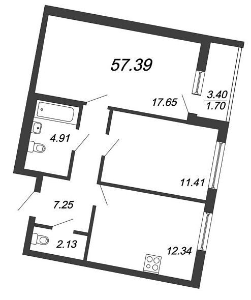 ID Murino, III кв. 2021, 2 комнаты, 57.39 м2