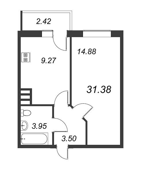 Приневский, IV кв. 2022, 1 комната, 31.38 м2