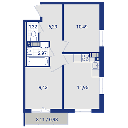Lampo, IV кв. 2022, 2 комнаты, 43.38 м2