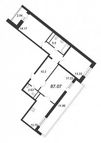Ariosto, III кв. 2021, 3 комнаты, 87.07 м2