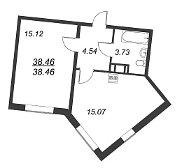 Московский, III кв. 2021, 1 комната, 38.46 м2