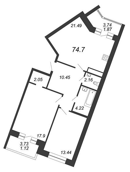 Ariosto, IV кв. 2020, 2 комнаты, 74.70 м2