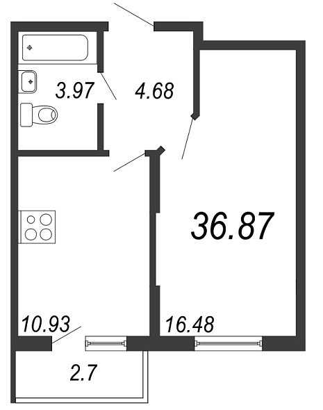 Новое Сертолово, IV кв. 2021, 1 комната, 36.87 м2