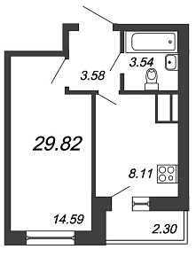 Приневский, IV кв. 2021, 1 комната, 29.82 м2