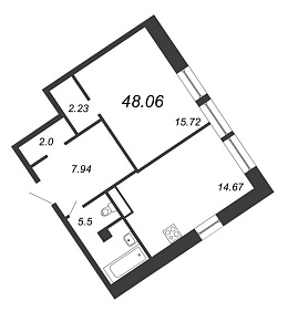 Ariosto, III кв. 2021, 1 комната, 48.06 м2