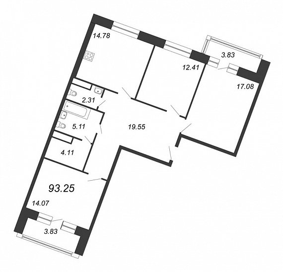Ariosto, III кв. 2021, 3 комнаты, 93.25 м2