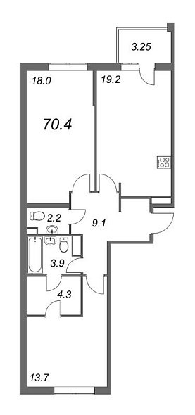 Inkeri, III кв. 2022, 2 комнаты, 70.40 м2