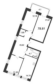 Ariosto, III кв. 2021, 3 комнаты, 78.81 м2