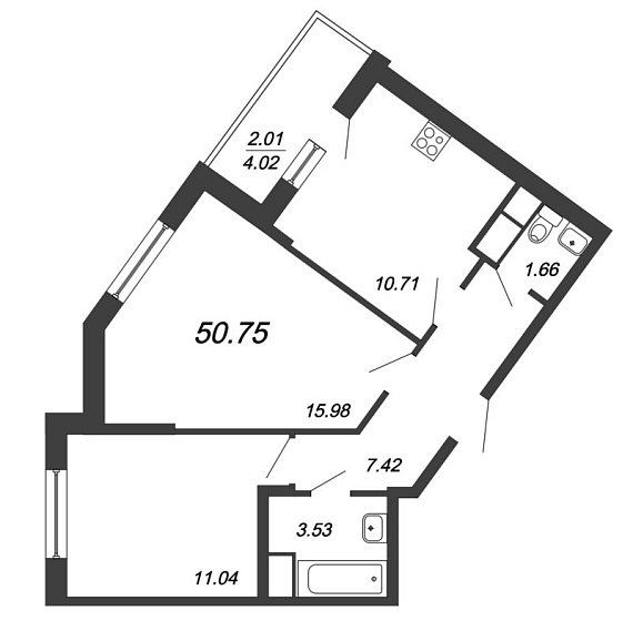 Полис на Комендантском, IV кв. 2021, 2 комнаты, 50.75 м2