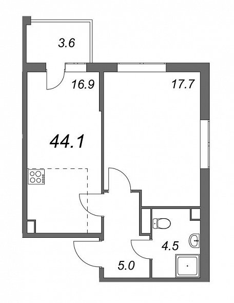 Inkeri, III кв. 2022, 1 комната, 44.10 м2