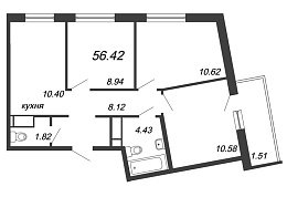 ID Murino, IV кв. 2021, 3 комнаты, 56.42 м2