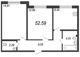 Шуваловский, IV кв. 2020, 2 комнаты, 51.70 м2