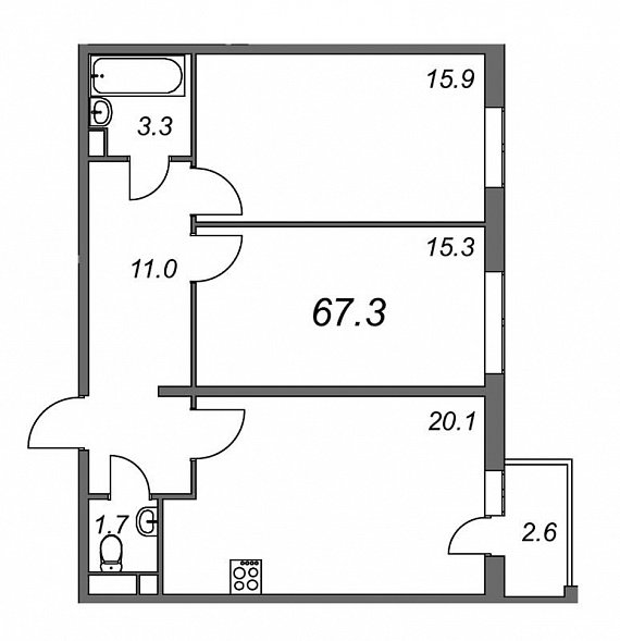 Inkeri, III кв. 2022, 2 комнаты, 67.30 м2